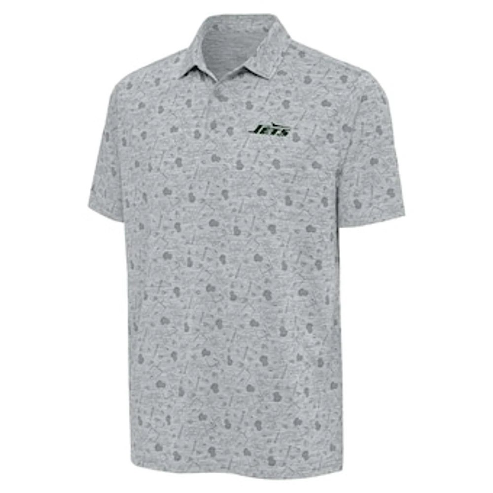 Men's Antigua Heather Gray New York Jets Relentless Polo