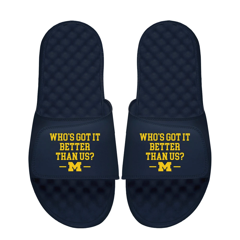 Unisex ISlide Navy Michigan Wolverines Team Slogan Slide Sandals