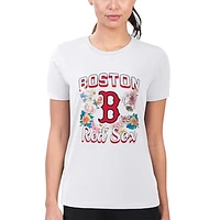 Women's G-III 4Her by Carl Banks White Boston Red Sox Flowers Graphic Fitted T-Shirt