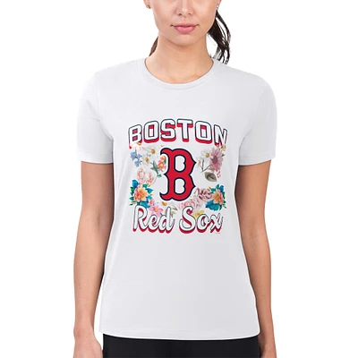 Women's G-III 4Her by Carl Banks White Boston Red Sox Flowers Graphic Fitted T-Shirt