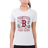 Women's G-III 4Her by Carl Banks White Boston Red Sox Flowers Graphic Fitted T-Shirt