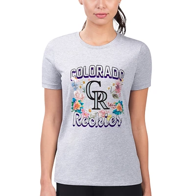 Women's G-III 4Her by Carl Banks Heather Gray Colorado Rockies Flowers Graphic Fitted T-Shirt