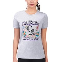 Women's G-III 4Her by Carl Banks Heather Gray Colorado Rockies Flowers Graphic Fitted T-Shirt