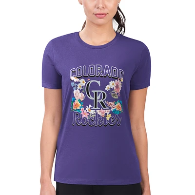 Women's G-III 4Her by Carl Banks Colorado Rockies Flowers Graphic Fitted T-Shirt