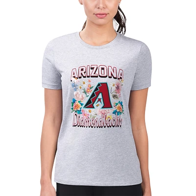 Women's G-III 4Her by Carl Banks Heather Gray Arizona Diamondbacks Flowers Graphic Fitted T-Shirt