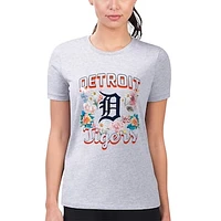 Women's G-III 4Her by Carl Banks Heather Gray Detroit Tigers Flowers Graphic Fitted T-Shirt