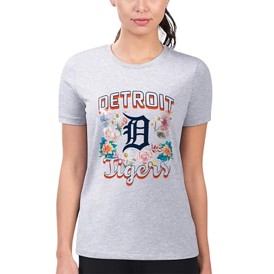 Women's G-III 4Her by Carl Banks Heather Gray Detroit Tigers Flowers Graphic Fitted T-Shirt