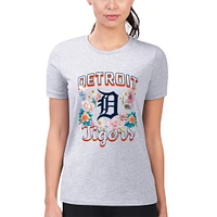 Women's G-III 4Her by Carl Banks Heather Gray Detroit Tigers Flowers Graphic Fitted T-Shirt