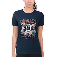 Women's G-III 4Her by Carl Banks Navy Detroit Tigers Flowers Graphic Fitted T-Shirt