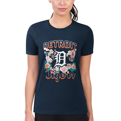 Women's G-III 4Her by Carl Banks Navy Detroit Tigers Flowers Graphic Fitted T-Shirt