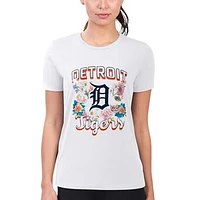 Women's G-III 4Her by Carl Banks White Detroit Tigers Flowers Graphic Fitted T-Shirt
