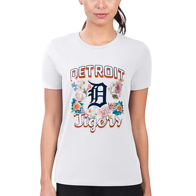 Women's G-III 4Her by Carl Banks White Detroit Tigers Flowers Graphic Fitted T-Shirt