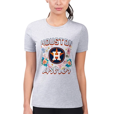 Women's G-III 4Her by Carl Banks Heather Gray Houston Astros Flowers Graphic Fitted T-Shirt