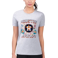 Women's G-III 4Her by Carl Banks Heather Gray Houston Astros Flowers Graphic Fitted T-Shirt