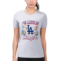 Women's G-III 4Her by Carl Banks Heather Gray Los Angeles Dodgers Flowers Graphic Fitted T-Shirt