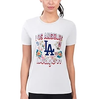 Women's G-III 4Her by Carl Banks White Los Angeles Dodgers Flowers Graphic Fitted T-Shirt