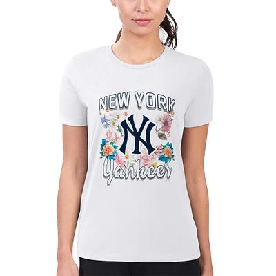 Women's G-III 4Her by Carl Banks White New York Yankees Flowers Graphic Fitted T-Shirt