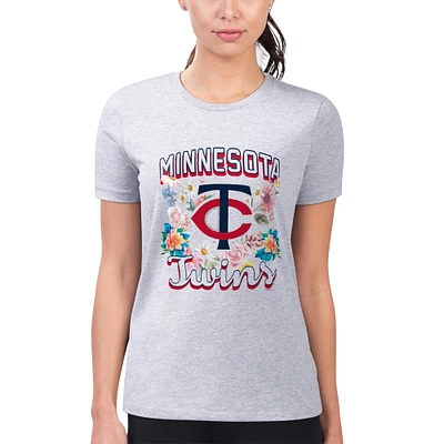 Women's G-III 4Her by Carl Banks Heather Gray Minnesota Twins Flowers Graphic Fitted T-Shirt