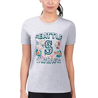 Women's G-III 4Her by Carl Banks Heather Gray Seattle Mariners Flowers Graphic Fitted T-Shirt