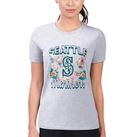 Women's G-III 4Her by Carl Banks Heather Gray Seattle Mariners Flowers Graphic Fitted T-Shirt
