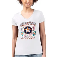Women's G-III 4Her by Carl Banks White Houston Astros Flowers Graphic Fitted V-Neck T-Shirt