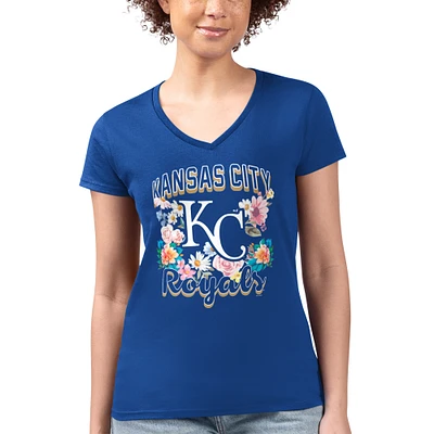 Women's G-III 4Her by Carl Banks Royal Kansas City Royals Flowers Graphic Fitted V-Neck T-Shirt