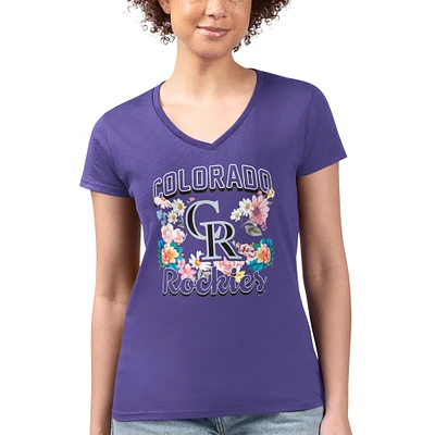 Women's G-III 4Her by Carl Banks Colorado Rockies Flowers Graphic Fitted V-Neck T-Shirt