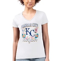 Women's G-III 4Her by Carl Banks White Kansas City Royals Flowers Graphic Fitted V-Neck T-Shirt