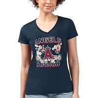 Women's G-III 4Her by Carl Banks Navy Los Angeles Angels Flowers Graphic Fitted V-Neck T-Shirt