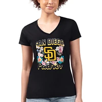 Women's G-III 4Her by Carl Banks San Diego Padres Flowers Graphic Fitted V-Neck T-Shirt
