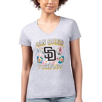 Women's G-III 4Her by Carl Banks Heather Gray San Diego Padres Flowers Graphic Fitted V-Neck T-Shirt