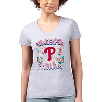 Women's G-III 4Her by Carl Banks Heather Gray Philadelphia Phillies Flowers Graphic Fitted V-Neck T-Shirt