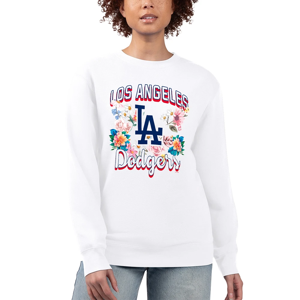 Women's G-III 4Her by Carl Banks White Los Angeles Dodgers Flowers Graphic Pullover Sweatshirt
