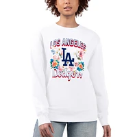 Women's G-III 4Her by Carl Banks White Los Angeles Dodgers Flowers Graphic Pullover Sweatshirt
