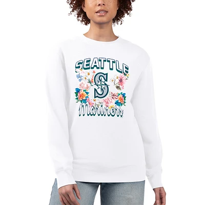 Women's G-III 4Her by Carl Banks White Seattle Mariners Flowers Graphic Pullover Sweatshirt