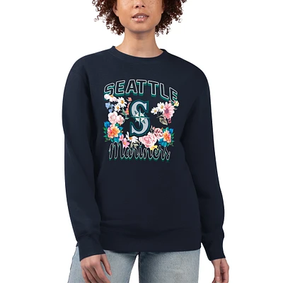 Women's G-III 4Her by Carl Banks Navy Seattle Mariners Flowers Graphic Pullover Sweatshirt