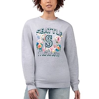 Women's G-III 4Her by Carl Banks Heather Gray Seattle Mariners Flowers Graphic Pullover Sweatshirt