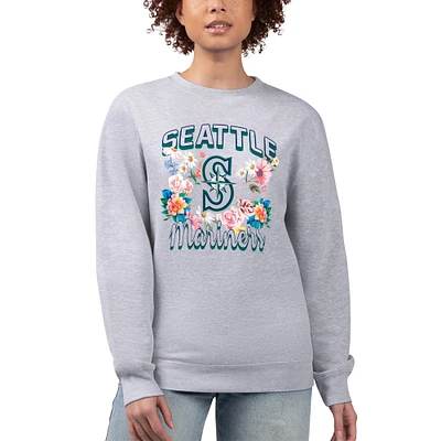 Women's G-III 4Her by Carl Banks Heather Gray Seattle Mariners Flowers Graphic Pullover Sweatshirt