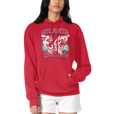 Women's G-III 4Her by Carl Banks Red Atlanta Braves Flowers Graphic Pullover Hoodie