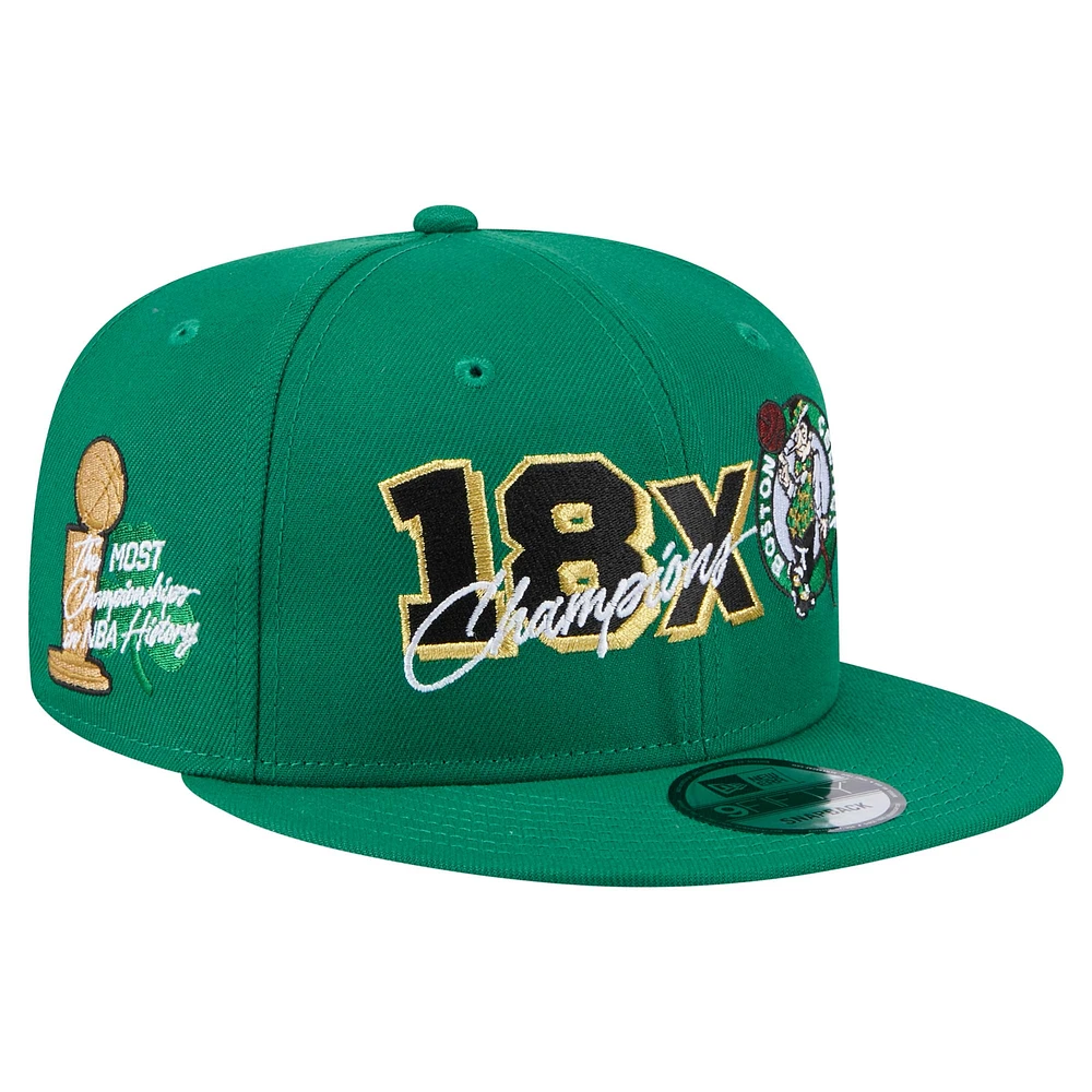 Men's New Era  Kelly Green Boston Celtics Big 18x Champs 9FIFTY Snapback Hat