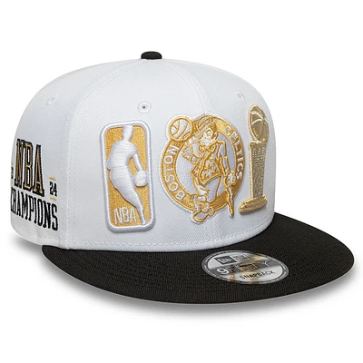 Men's New Era White/Black Boston Celtics 2024 NBA Finals Champions Banner Collection 9FIFTY Snapback Hat