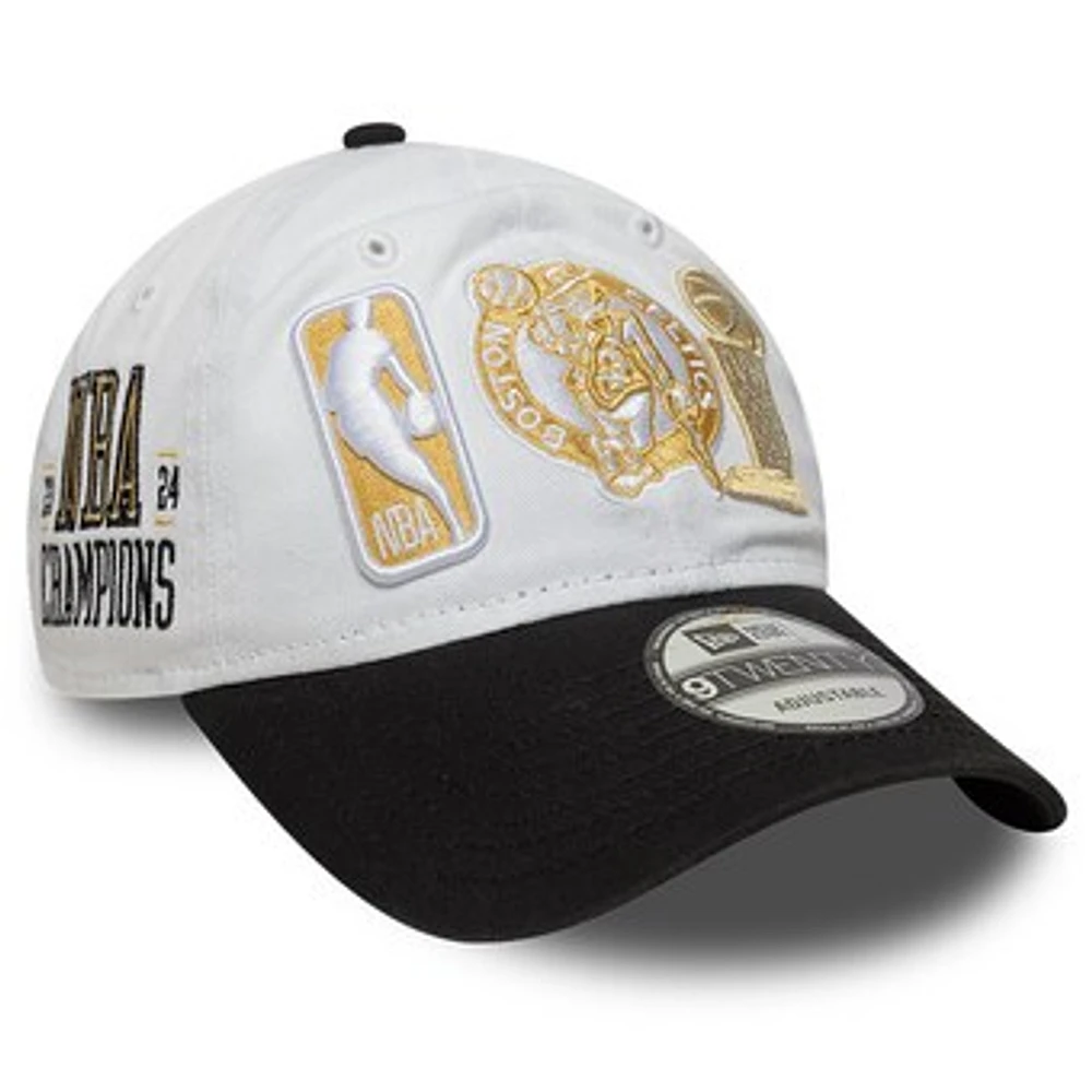 Men's New Era White/Black Boston Celtics 2024 NBA Finals Champions Banner Collection 9TWENTY Adjustable Hat