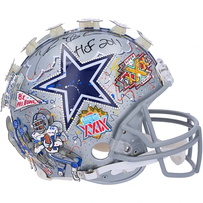 Deion Sanders Dallas Cowboys Autographed Riddell VSR4 Authentic Helmet with "HOF 2011" Inscription - Art by Charles Fazzino - RG13320877
