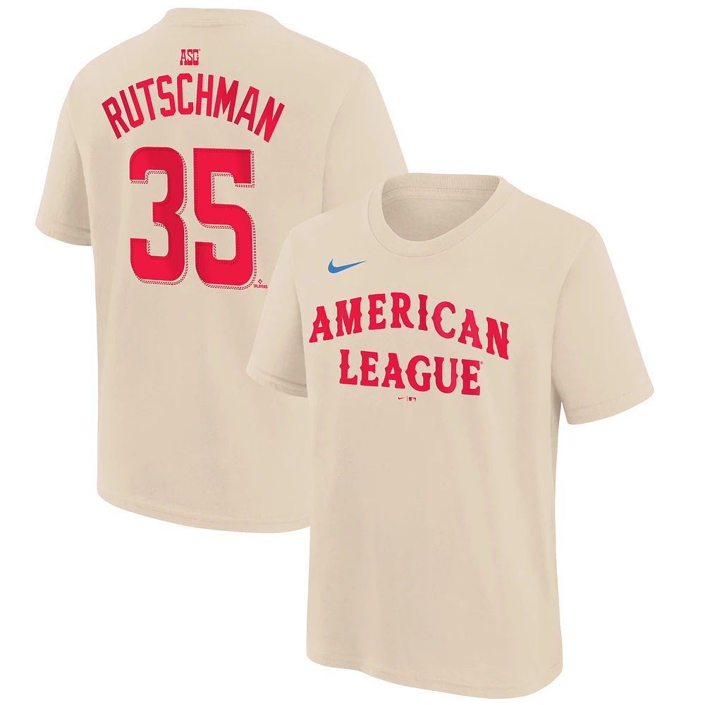 Youth Nike Adley Rutschman Cream American League 2024 MLB All-Star Game Name & Number T-Shirt