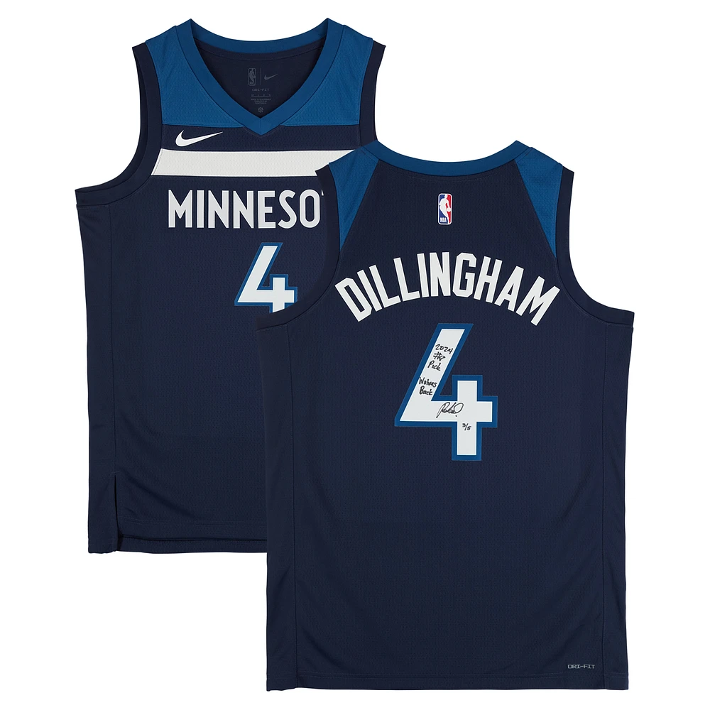 Rob Dillingham Minnesota Timberwolves Autographed Navy Nike Icon Edition Swingman Jersey with "2024 #8 Pick" and "Wolves Back" Inscriptions- Limited Edition of 5