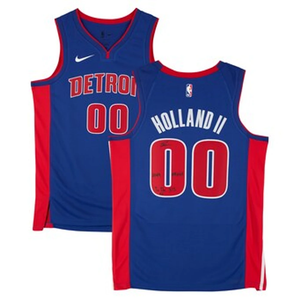 Ron Holland II Detroit Pistons Autographed Blue Nike Icon Edition Swingman Jersey with "2024 #5 Pick" and "To The 313" Inscriptions