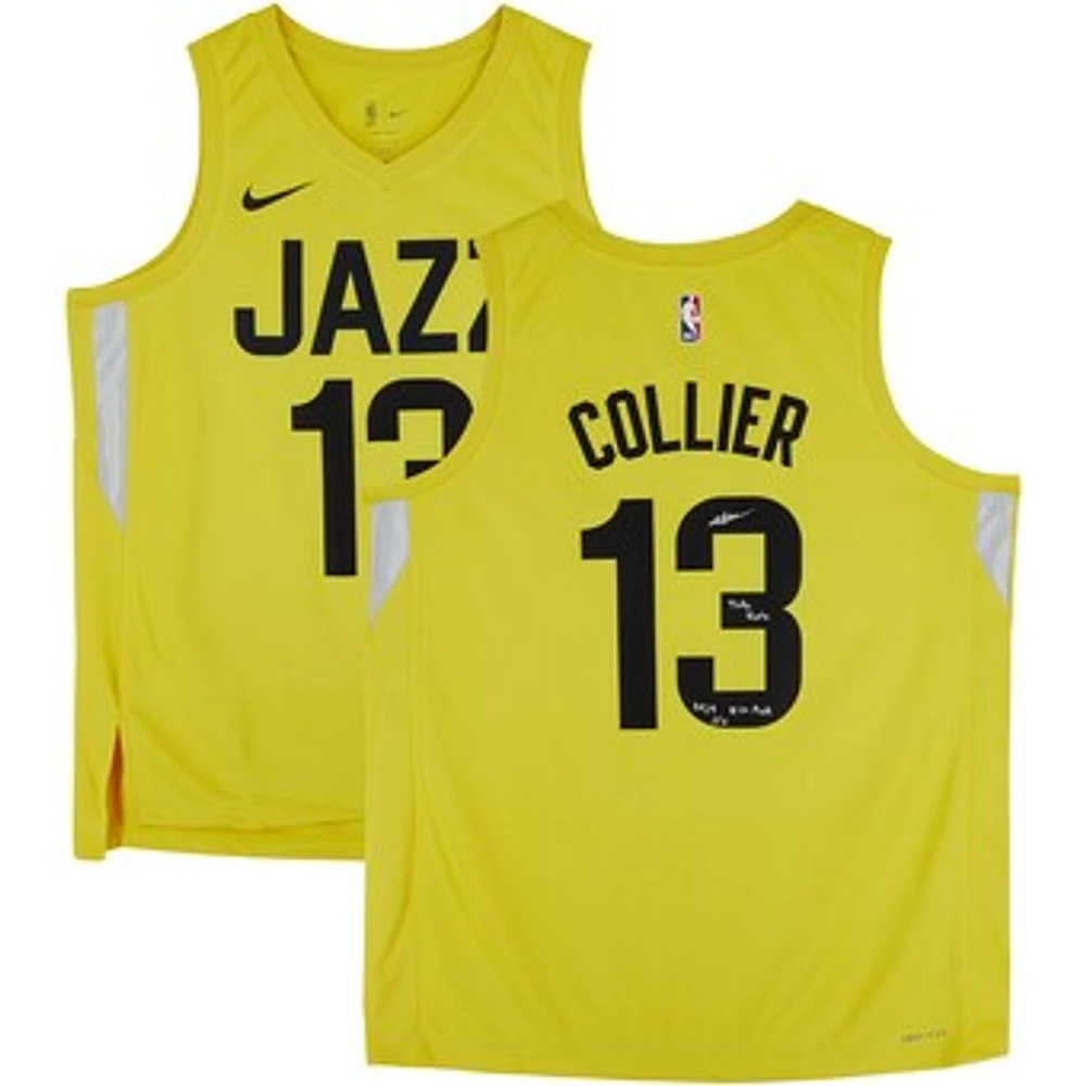 Isaiah Collier Utah Jazz Autographed Nike Gold Icon Swingman Jersey with "2024 #29 Pick" & "Take Note" Inscriptions - Limited Edition #1/5