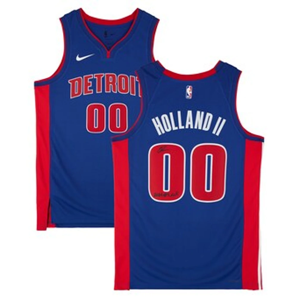 Ron Holland II Detroit Pistons Autographed Blue Nike Icon Edition Swingman Jersey with "2024 #5 Pick" Inscription