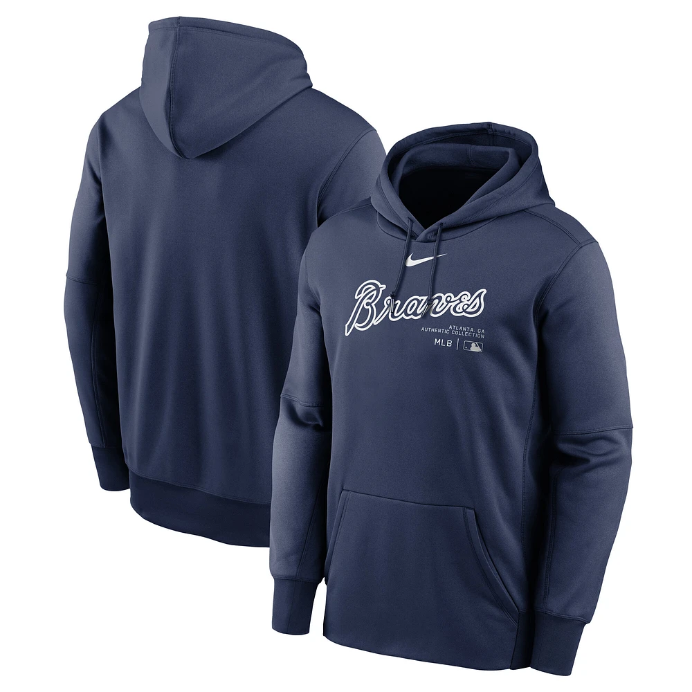 Men's Nike Navy Atlanta Braves Authentic Collection Practice Performance Pullover Hoodie