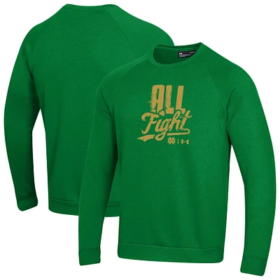 Men's Under Armour Kelly Green Notre Dame Fighting Irish 2024 Wear All Fight Rival Fleece Pullover Sweatshirt